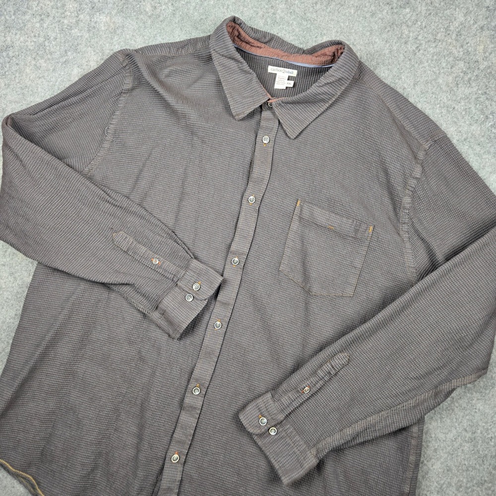 Carbon2Cobalt Waffle Knit‎ Shirt Mens 2XL Brown Thermal Button Up Long Sleeve
